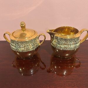 Arzberg Bavaria Vintage Gold Porcelain Cream & Lidded Sugarbowl Set Germany